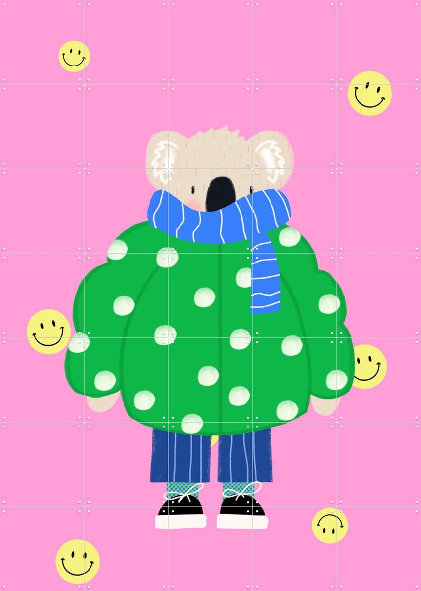 IXXI Koala, Stadse Spruiten | door Miek illustreert - 100 x 140 cm - Gratis ophangtool - Grote wanddecoratie en posters - Cartoonesk, Kleurrijk