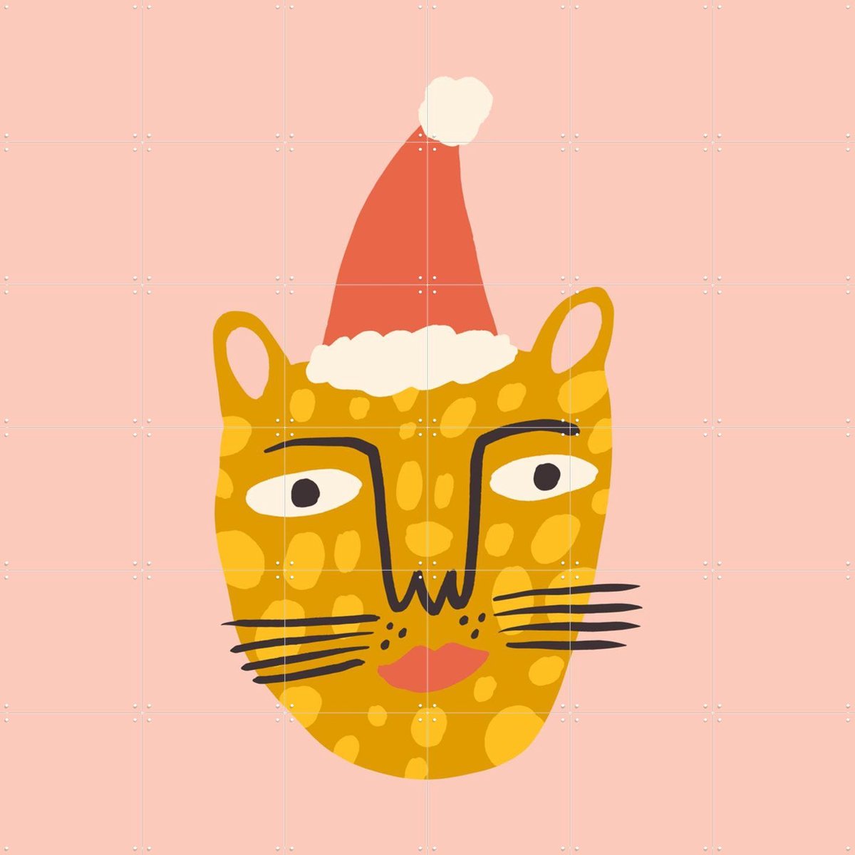 IXXI Happy Christmas Cheeta, Treechild & Various - 120 x 120 cm - Gratis ophangtool - Grote wanddecoratie en posters - Kleurrijk, Illustraties