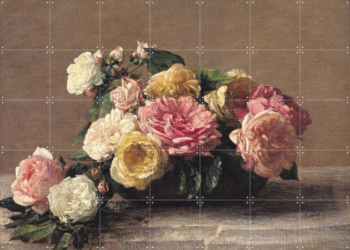 IXXI Roses in a Dish, Henri Fantin-Latour & Bridgeman Images - 140 x 100 cm - Gratis ophangtool - Grote wanddecoratie en posters - Klassiek, Realisme