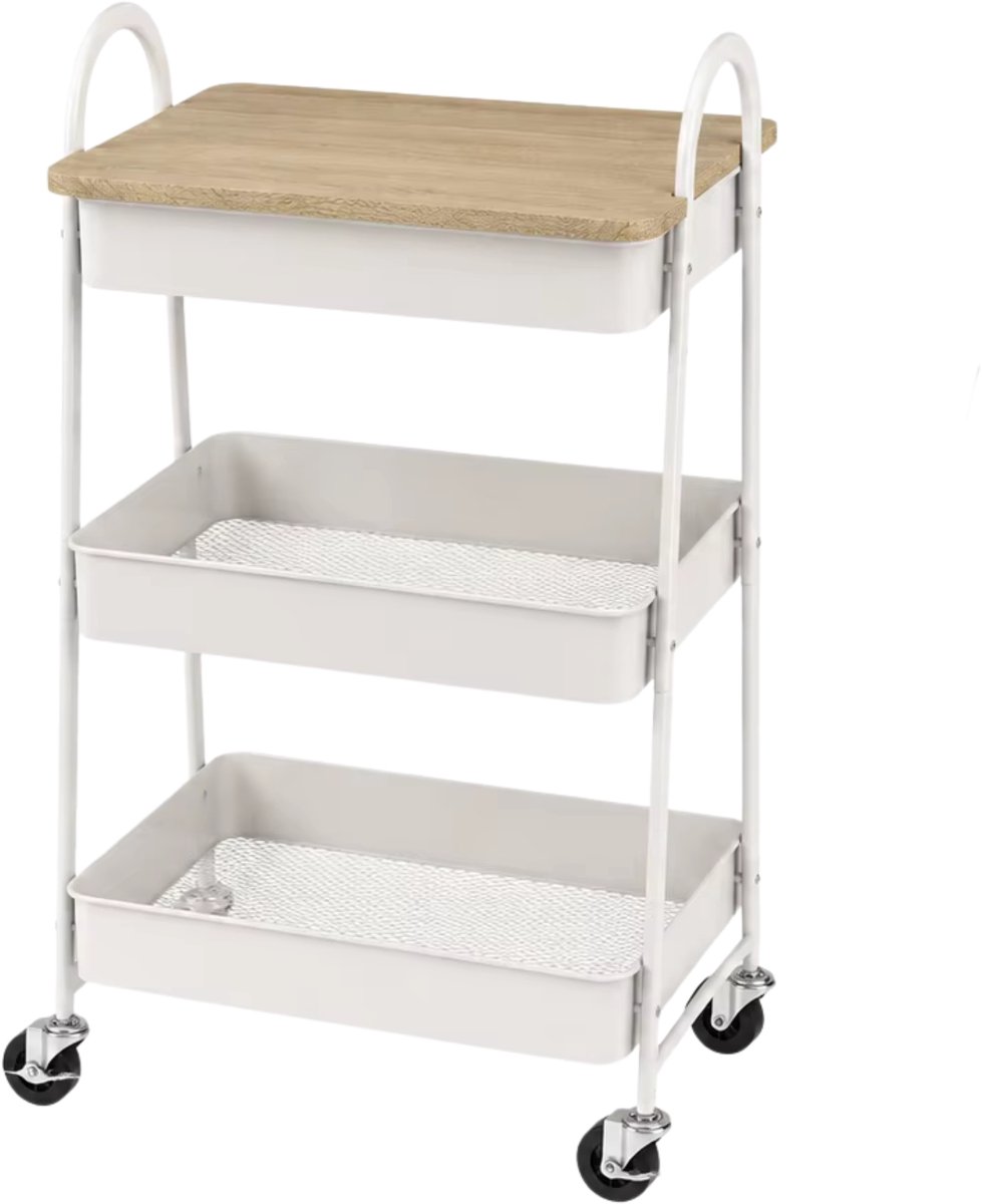 Keukentrolley 3-Laags Eiken – Duurzaam Metalen Frame - 45 x 32 x 77,5 cm - Afwerking