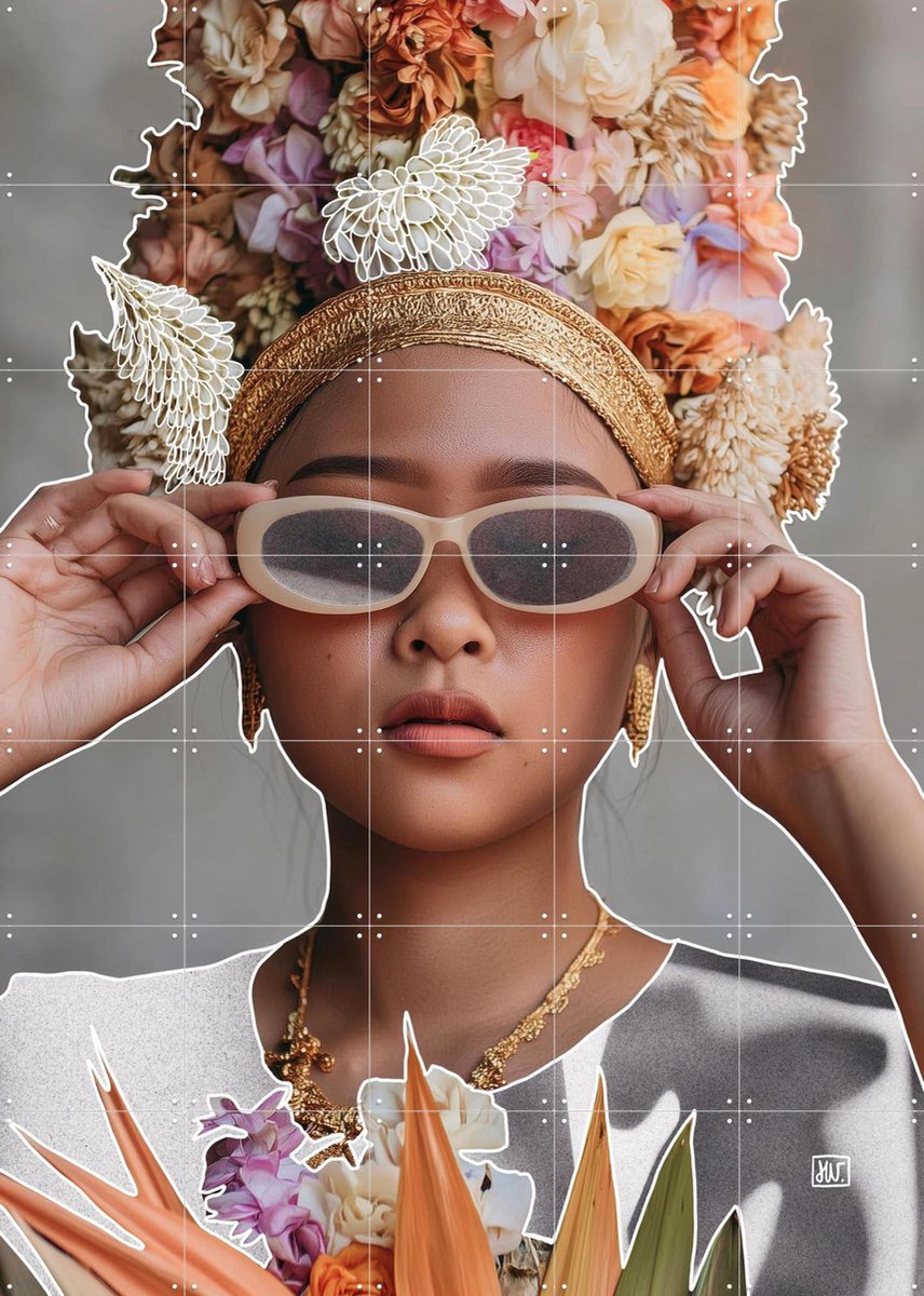 IXXI Wanita Cantik, Henriette Visscher - 100 x 140 cm - Gratis ophangtool - Grote wanddecoratie en posters - Gemengde Technieken, Slaapkamer