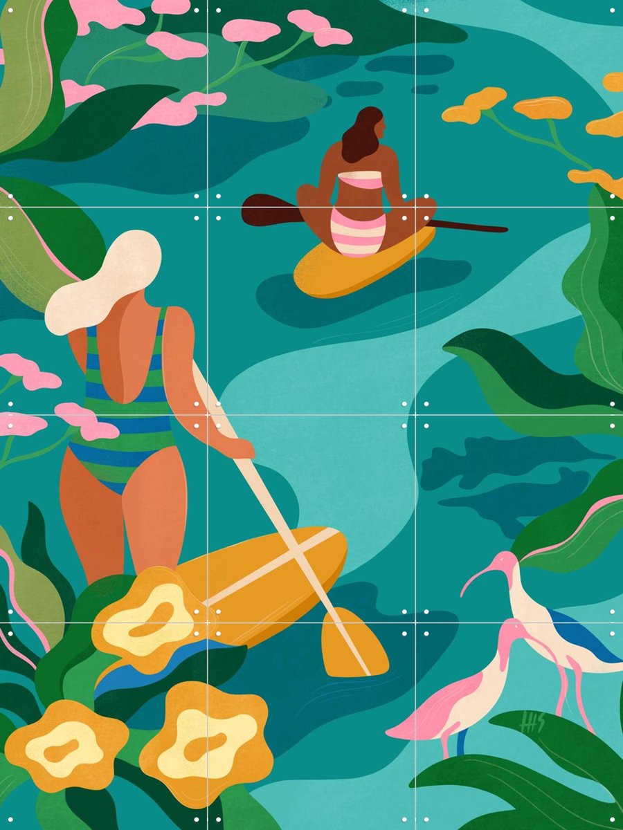 IXXI Retreat, Maggie Stephenson - 60 x 80 cm - Gratis ophangtool - Grote wanddecoratie en posters - Vintage, Modern, Illustraties, Kleurrijk, Retro