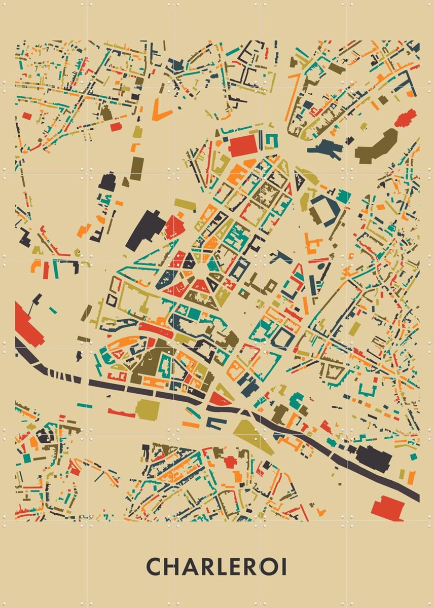 IXXI Charleroi Mosaic Map, Kunst in Kaart - 100 x 140 cm - Gratis ophangtool - Grote wanddecoratie en posters - Street art, Geometrische Kunst