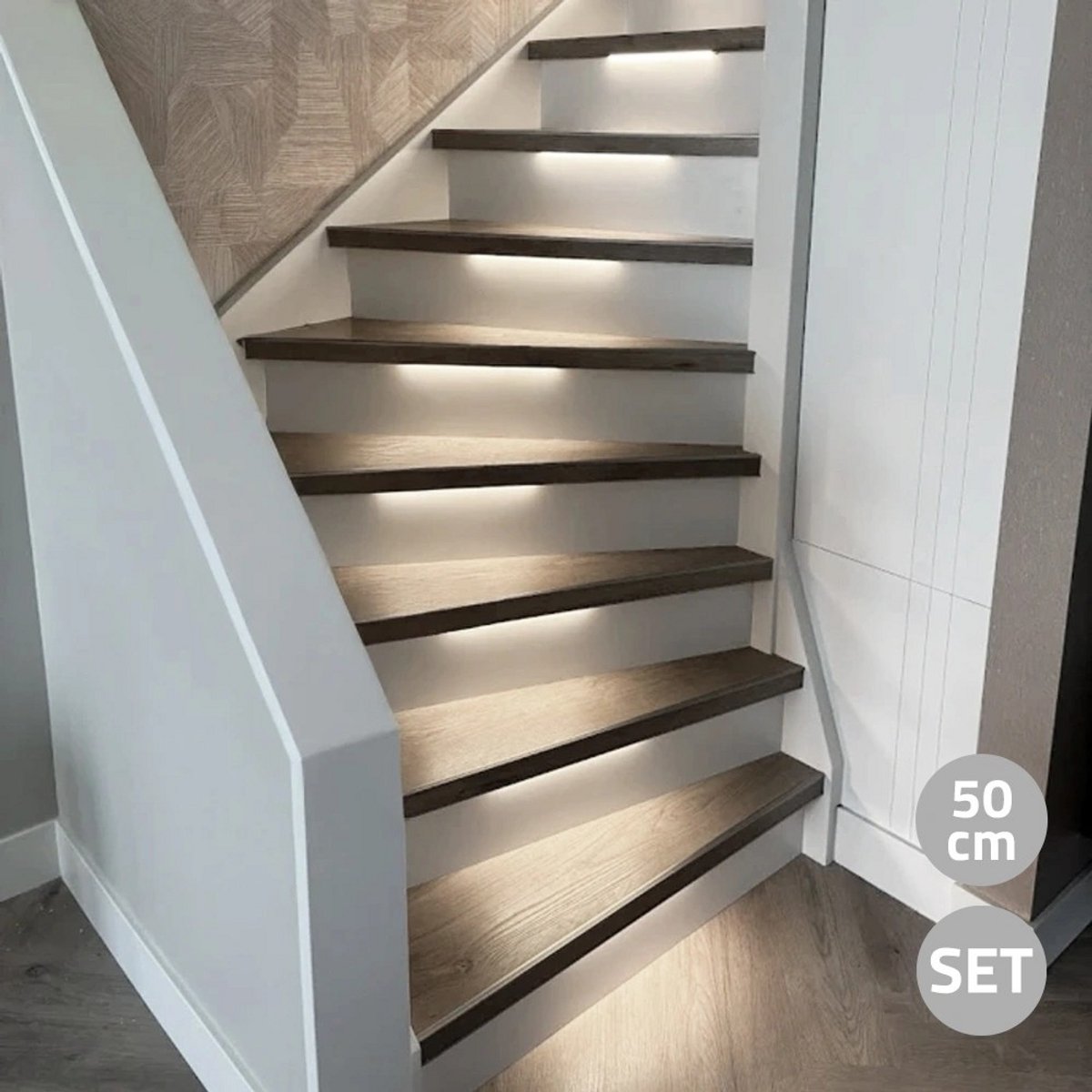 Trapverlichting led met bewegingssensoren - 16 treden - 50 cm - Helder Wit (4000K) - 420 lm - Bediening via app - Werkt met de SmartLife app - Complete set voor max. 16 treden