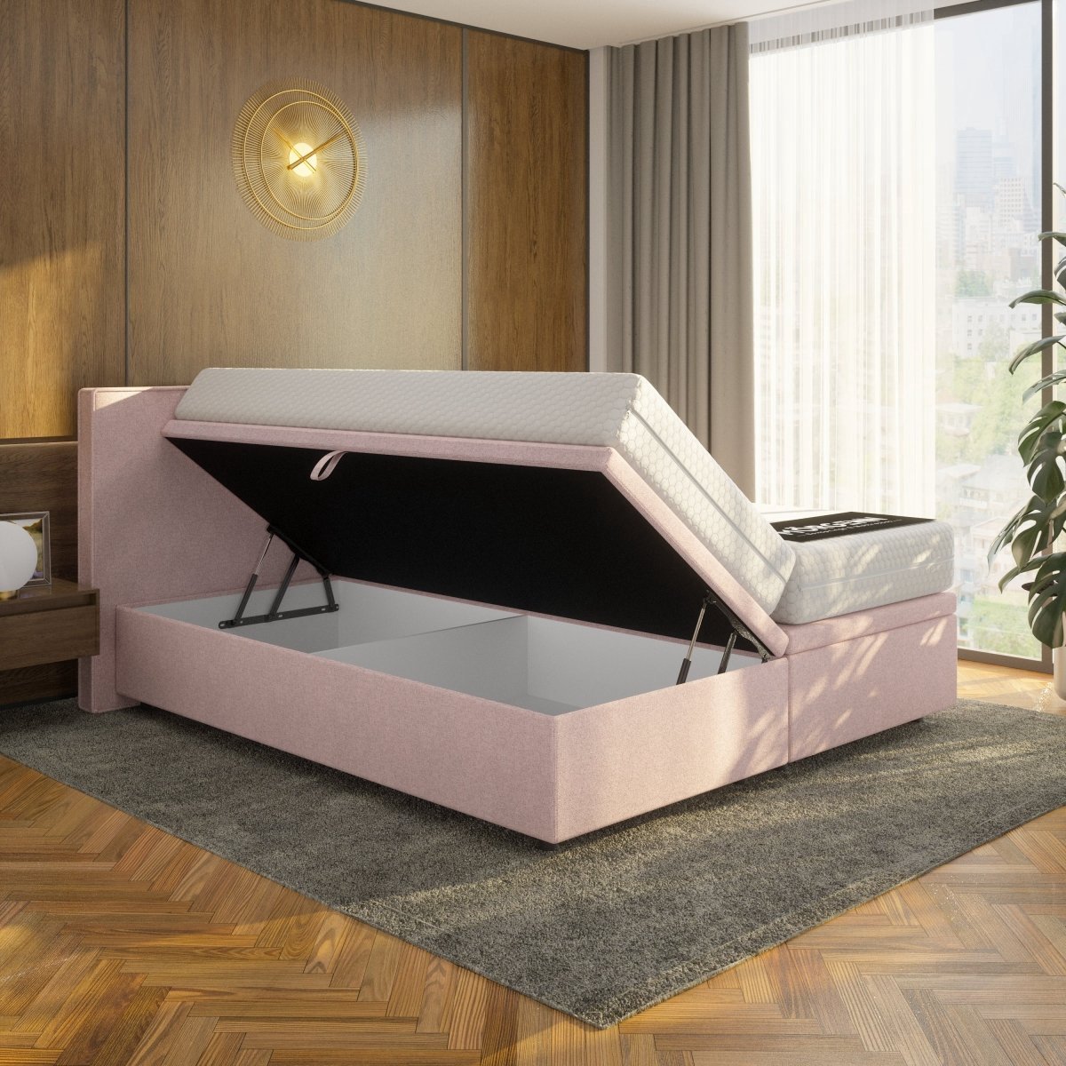 Mörgenn Opbergboxspring Havn - 900 Liter Opbergruimte - Roze - 180x210 cm - Zonder Matras - Inclusief Dekbed en Kussens