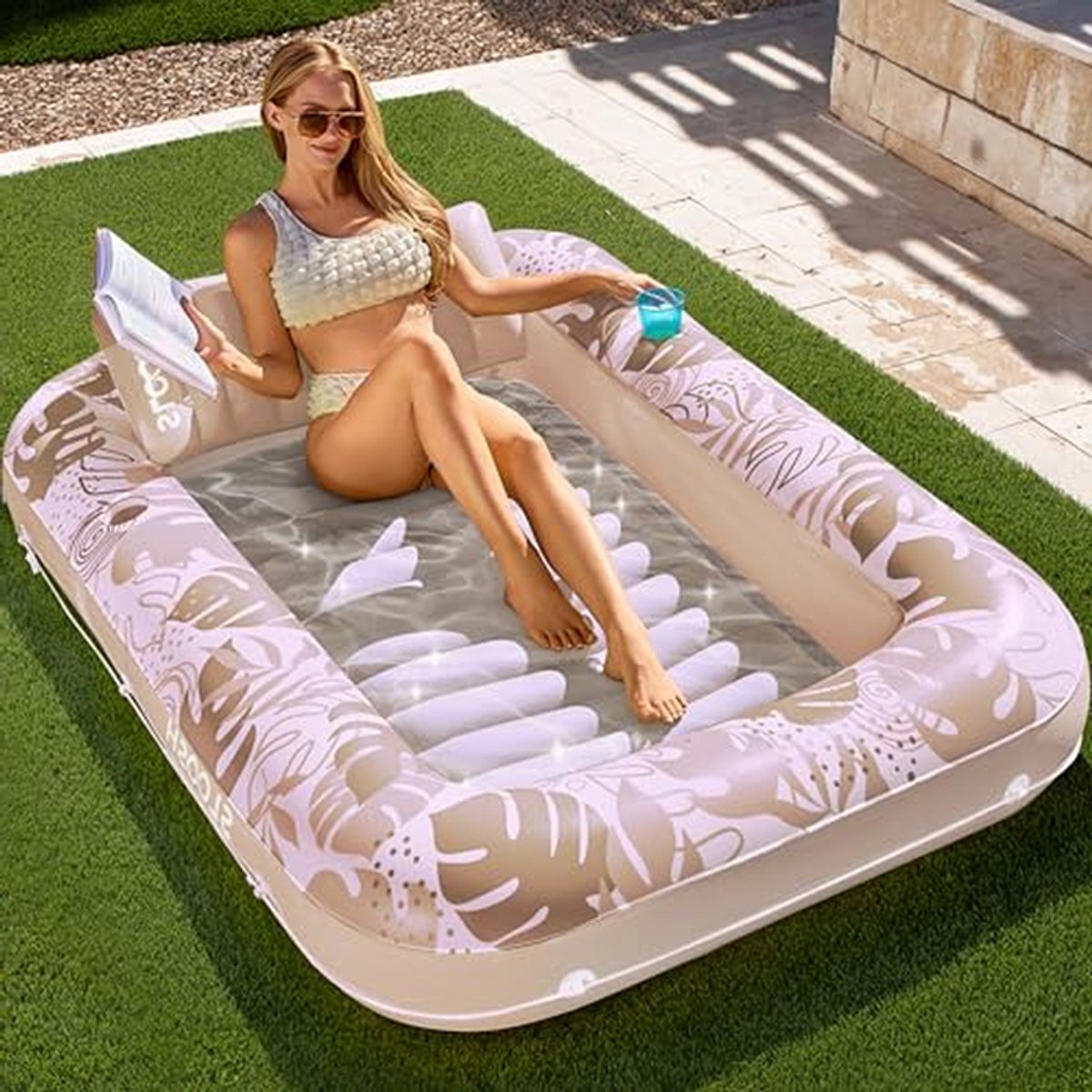 Opblaasbaar luchtbed - Drijvend ligbed - Ontspannen in water - Met afneembaar kussen - 178 x 117 cm - Blauw