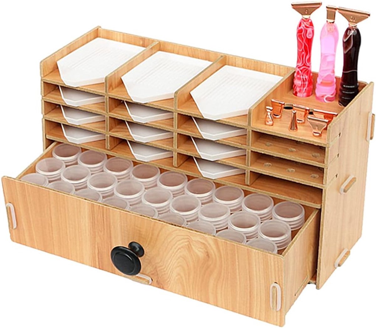 Opbergdoos voor diamantschilderij, hout, rasters, organizer voor kralen en strass, DIY nail art, sieraden
