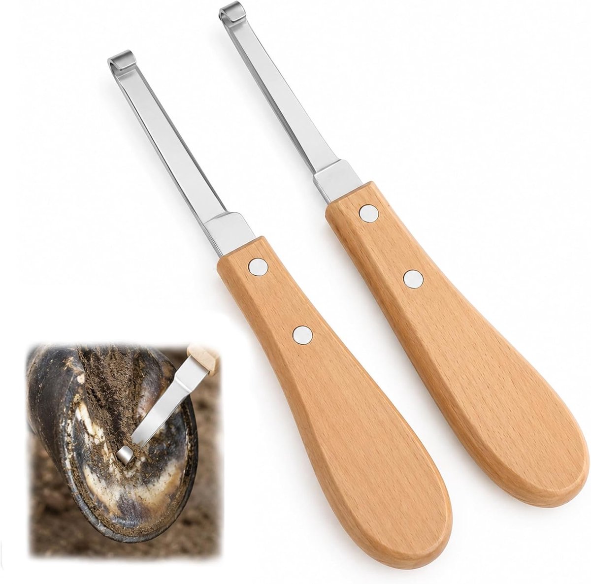 2 stuks hoefmesjes, 21,3 cm, voor beide handen bruikbaar, van roestvrij staal met ergonomische handgreep, nauwkeurige hoefverzorging, gereedschap voor paarden, runderen, schapen en ezel