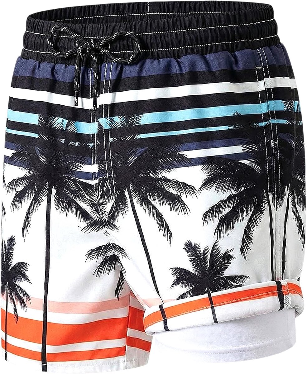 Zwembroek met Compressieliner en Zakken Snel drogend 2-in-1 Badeshorts Trekkoord Elastische Taille Zwembroek Strand Rafting voor Kinderen 7-13 Jaar