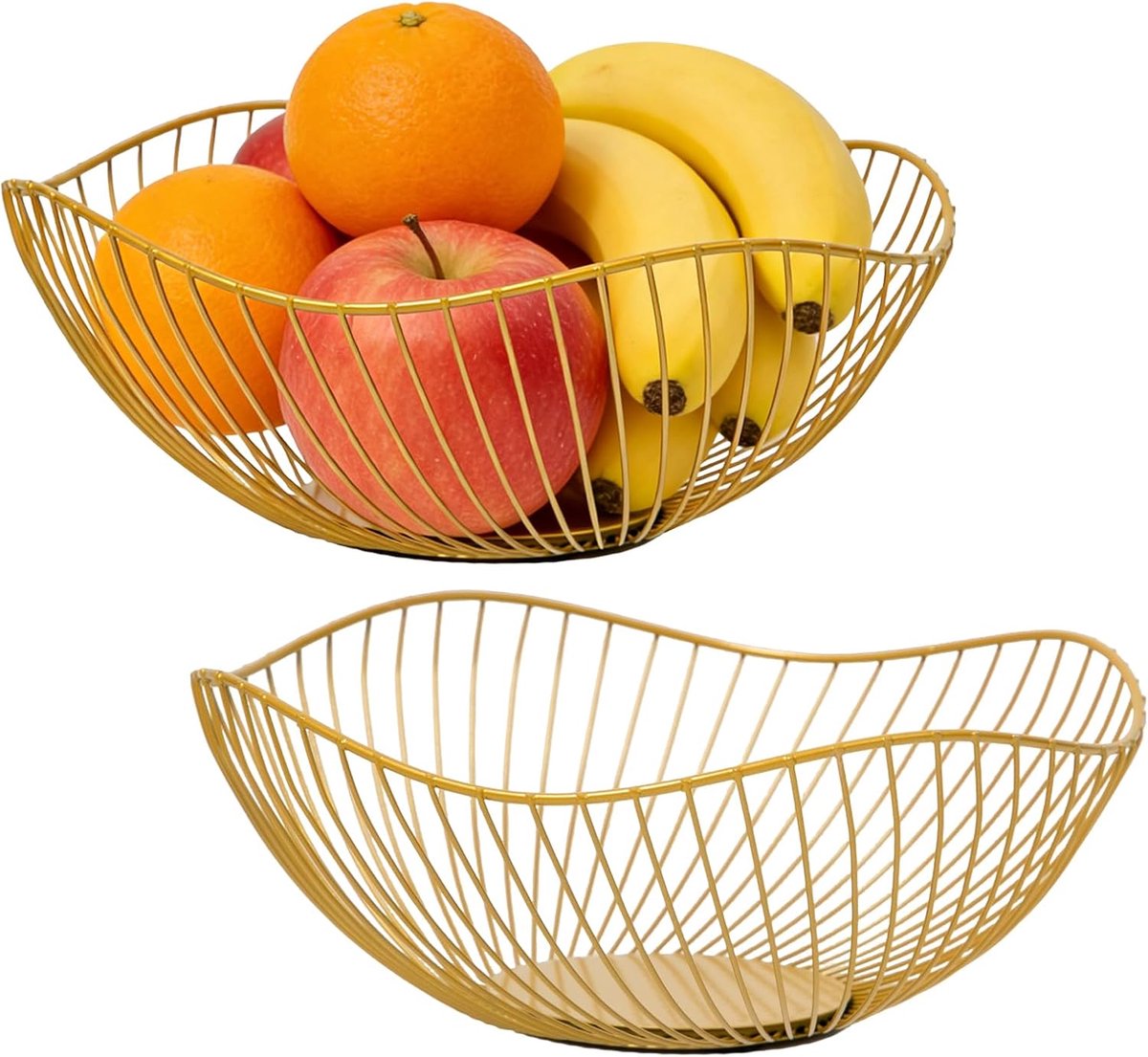 2 stuks fruitmand, gouden fruitmand van metaal, fruitmand, tafel, fruitmand, fruitmand, fruitschaal voor fruit, brood, groenten en andere levensmiddelen