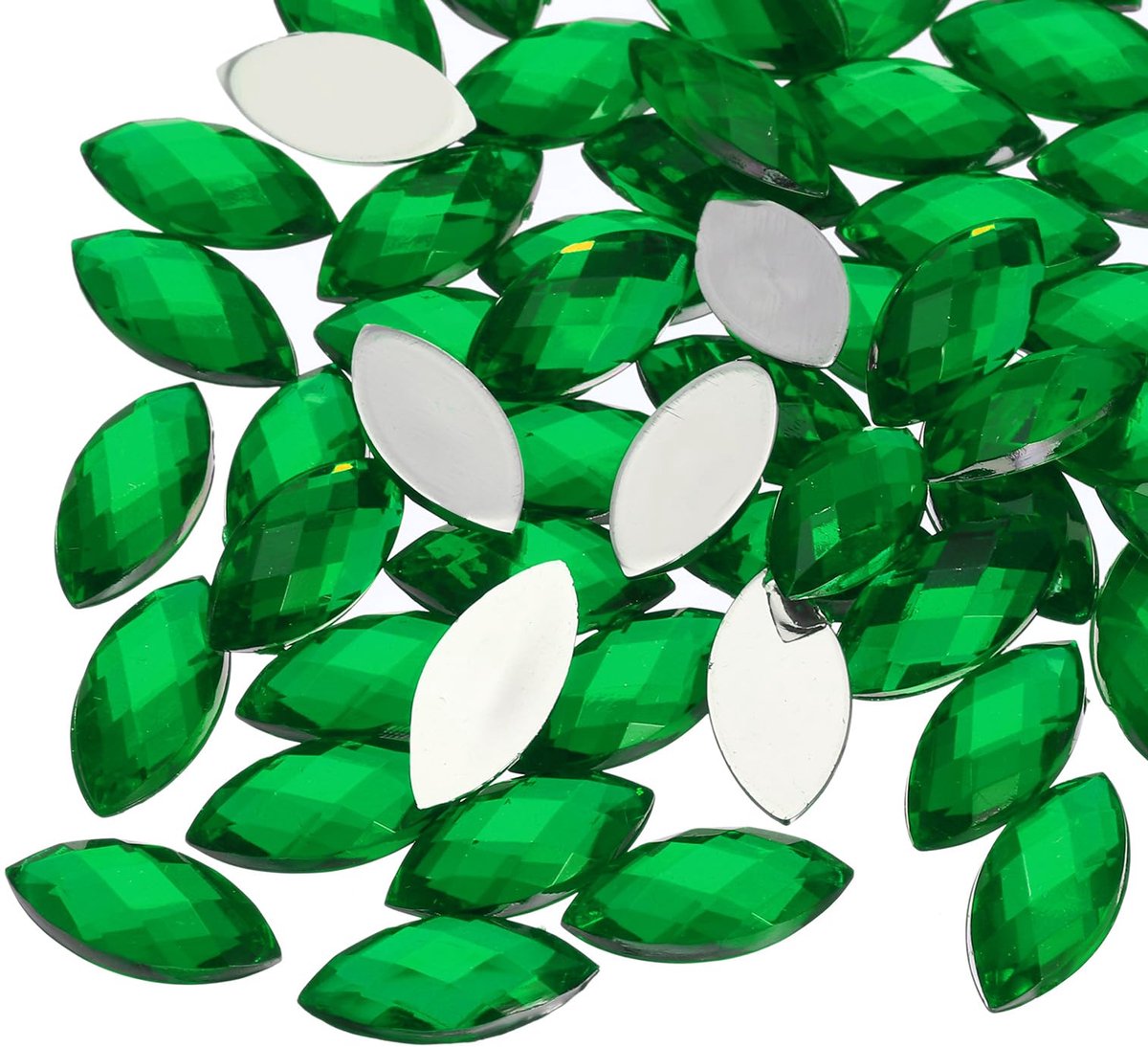 Acryl strass-steentjes met platte achterkant, 7 mm x 15 mm, paardenoogvorm, kunstmatige edelstenen om te knutselen, groen, Acryl