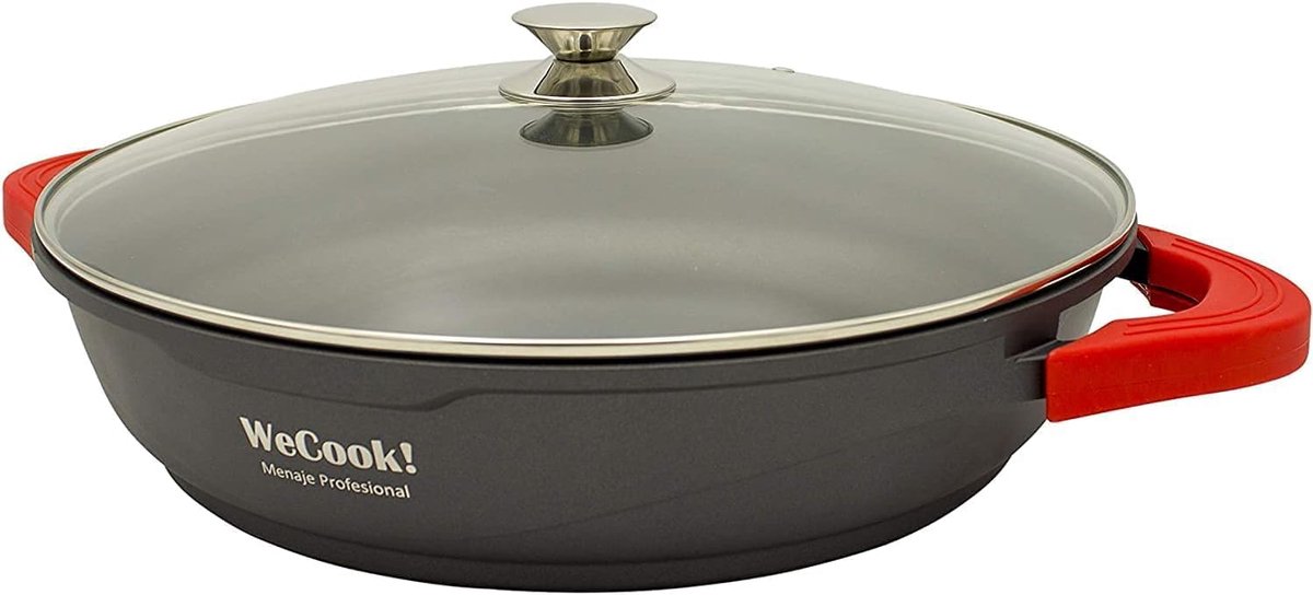 WECOOK! Ecostone Inductiekookpan met glazen deksel, 40 cm, XTRA Dupon-antiaanbaklaag, milieuvriendelijk, zonder PFOA - ShopVlot