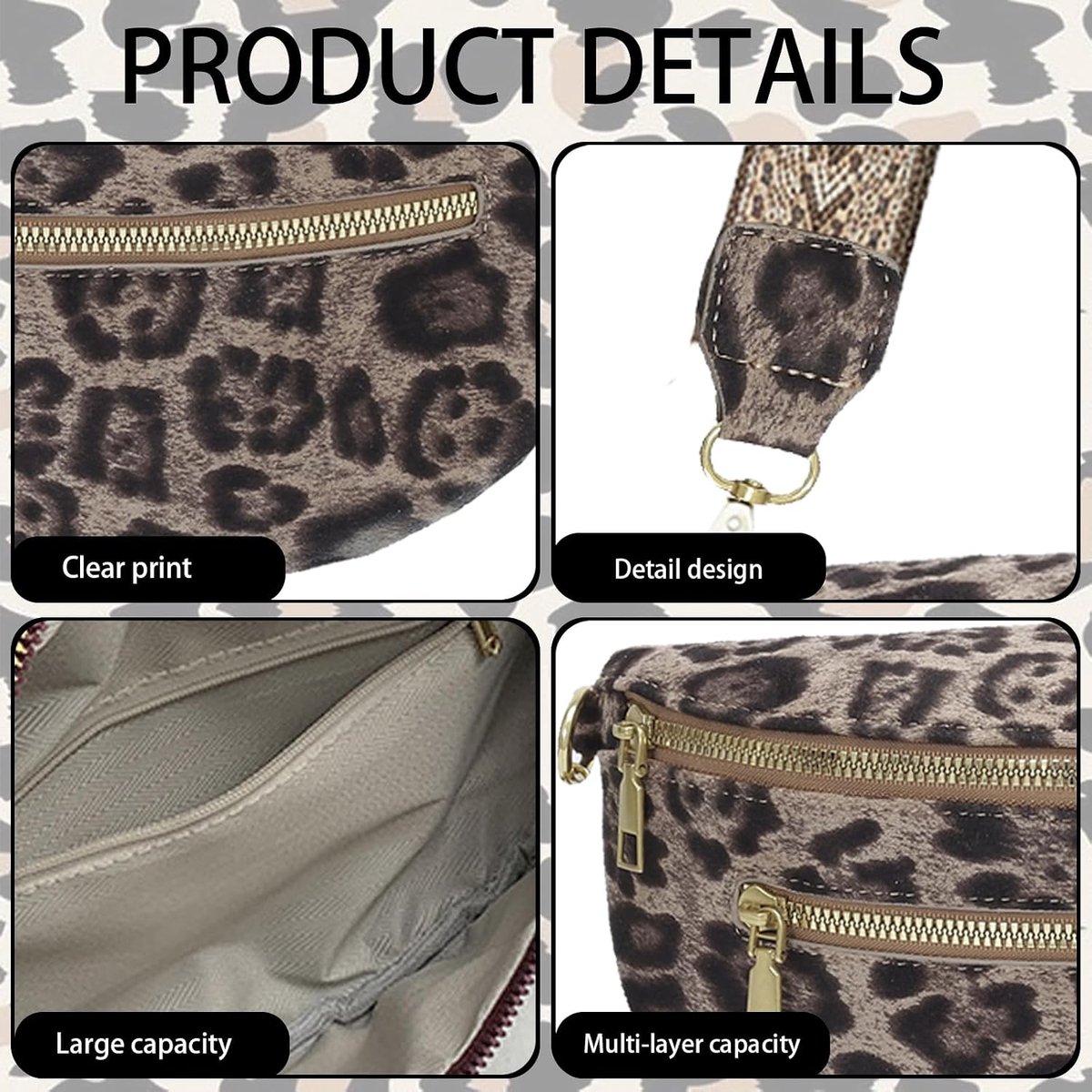 heuptas voor dames met verstelbare schouderriem, crossbody bag, schoudertas, stijlvolle heuptas, handtas, modieuze heuptas met luipaardpatroon voor dames