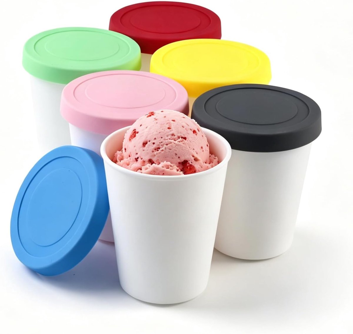 Set van 6 ijscontainers voor ijs, bewaardozen met deksels, 250 ml vriesdozen, herbruikbare ijscontainers, zelfgemaakte containers voor ijs, yoghurt