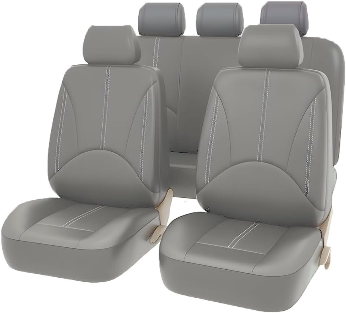 9-delige stoelhoes voor autostoelen, leer, waterdicht, ademend, autostoelhoes, leer, volledige bescherming voor autostoelen, autostoelhoezen voor achter, stof (grijs)