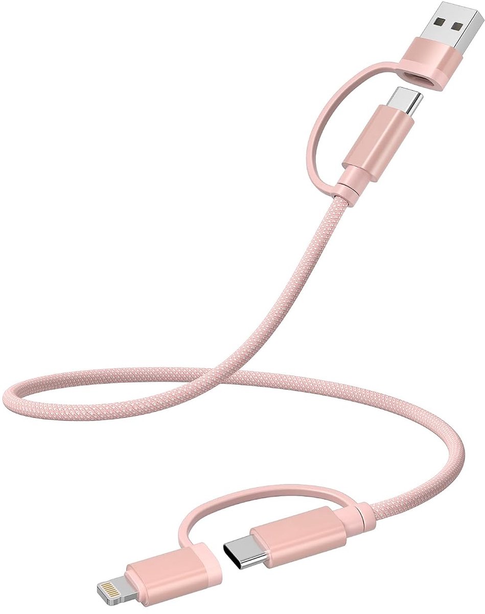 Multi USB C Oplaadkabel 0,3 m,4-in-1,Universele Type C Kabel | Snellaadkabel met USB-A/Lightning Poorten voor iPhone 16 15 14 13,MacBook,iPad Air 4 5 Mini 6,Galaxy S24 S23 A54,Steam Deck