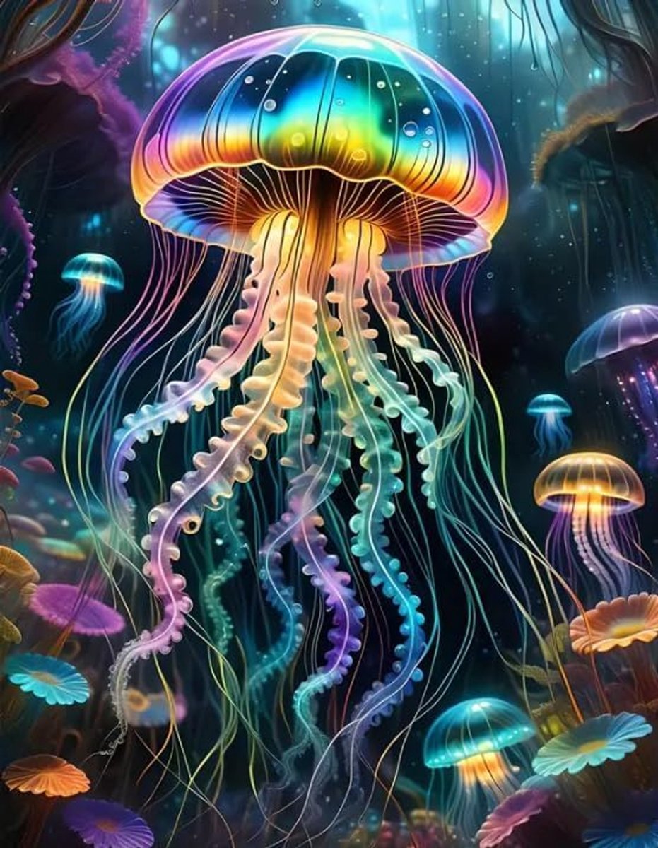Diamond Painting 5D - Prachtige kwal - DIY diamantschilderij - oceaan en onderzeeër - wanddecoratie, knutselset dieren voor volwassenen, beginners en kinderen, 30 x 40 cm