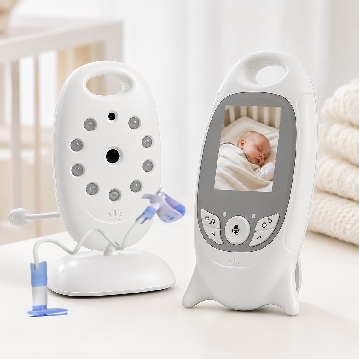 Babyfoon - Babyfoon met camera - 2 inch video - Zonder WiFi Camera Monitor - VOX-modus - Draadloos - Nachtzicht - Temperatuursensor en Slaapliedjes Tweeweg - mit Babyfoonhouder - Communicatie en Eenvoudige Bediening voor Nieuwe Ouders