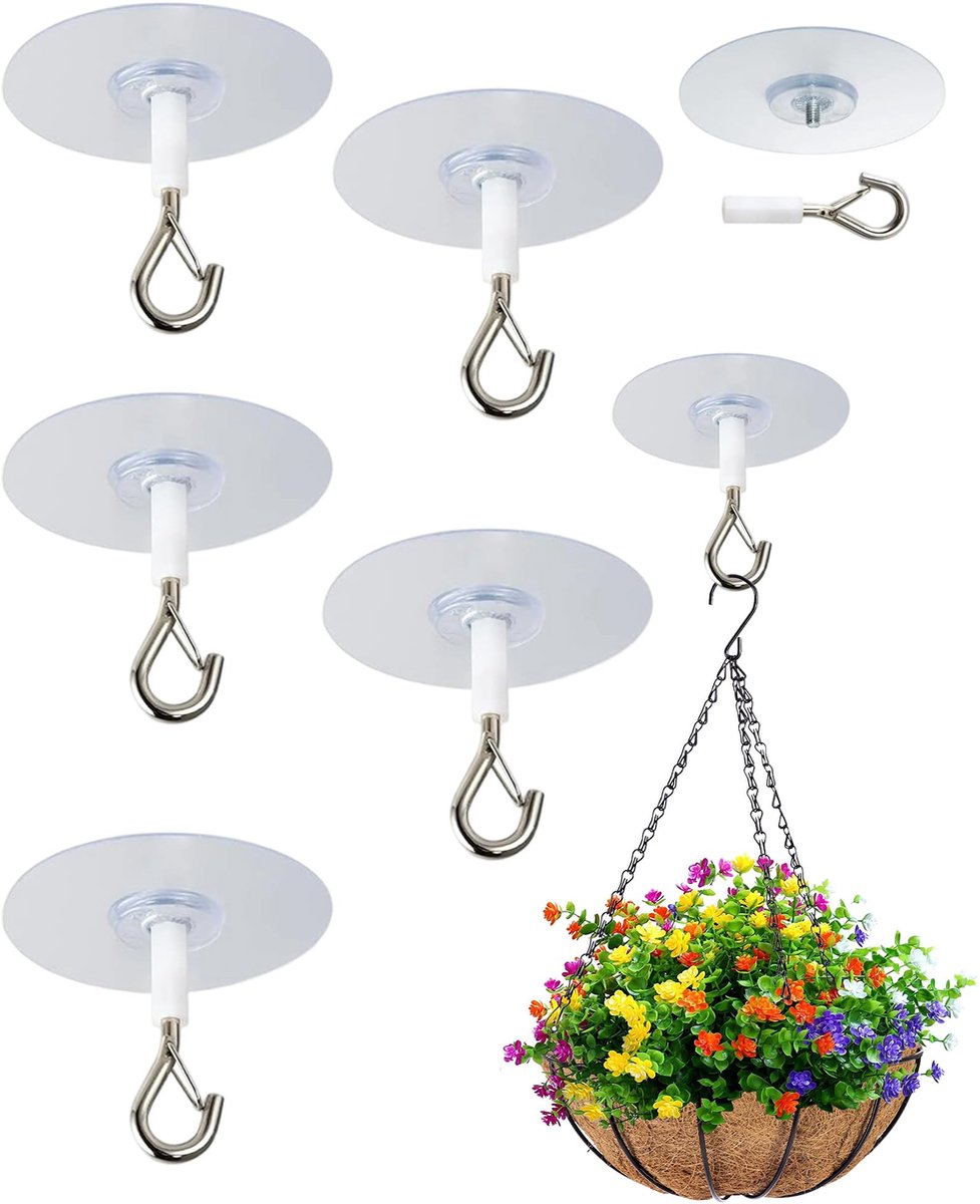 Plafondhaken, zelfklevend, 6 stuks, extra sterke plafondhaken om te plakken, plafondbevestiging zonder boren, voor badkamer, keuken, kantoor, planten, bloempotten, decoratieve lamp