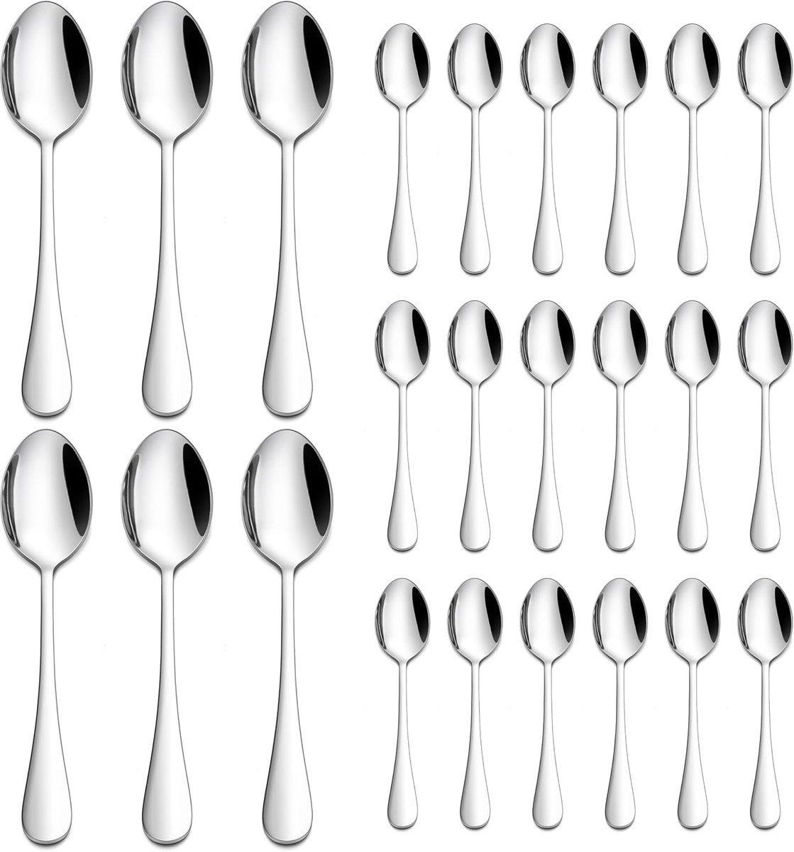 Koffielepels, 24 stuks, roestvrij staal, 13,5 cm, kleine lepels, theelepelset | Roestvrijstalen dessertlepelset, voor thuis, restaurant, hotel, café, vaatwasmachinebestendig, ronde handgrepen en glanzend