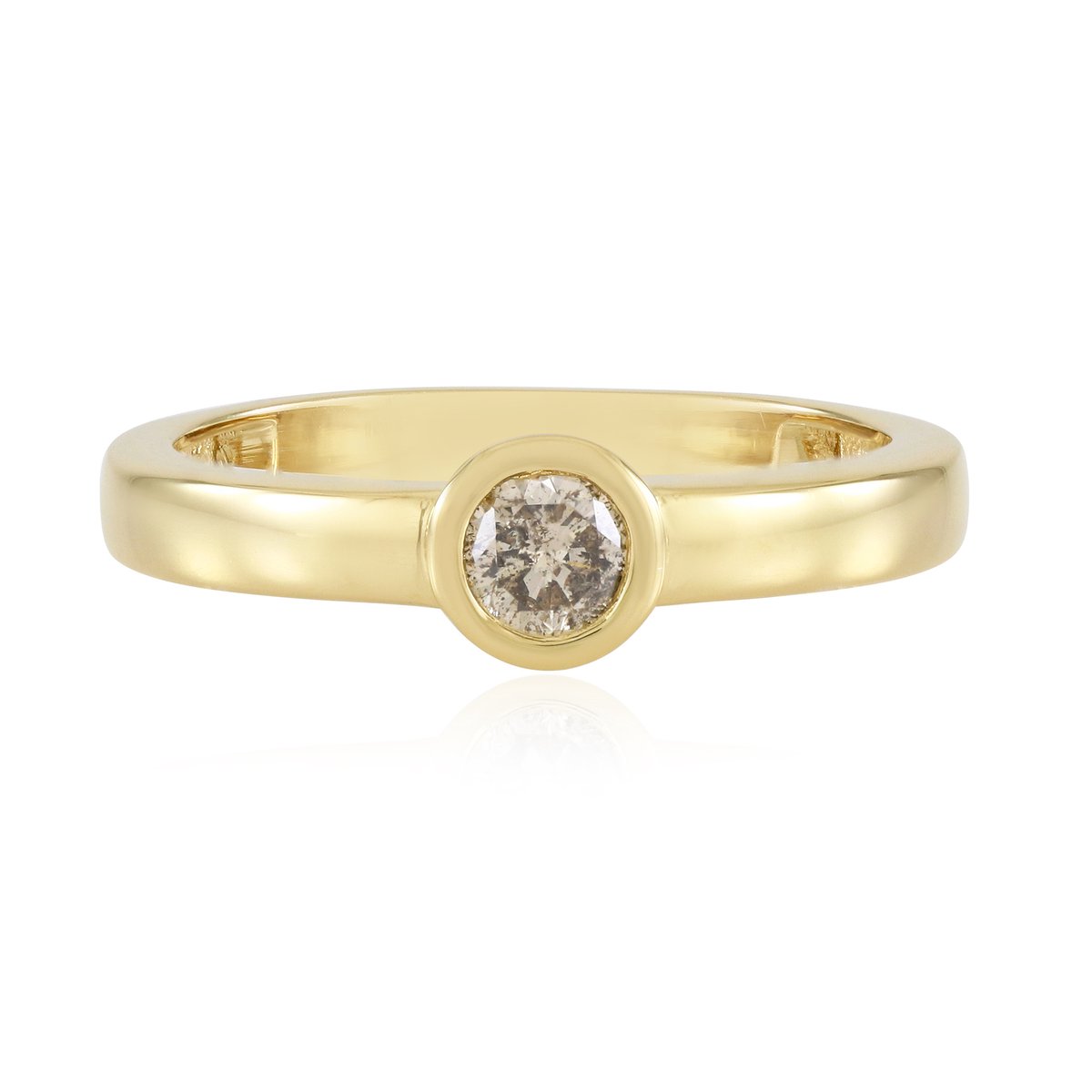 Cavill - Luxe Damesring - 925 Sterling Zilver Verguld - 0,225 ct Bruine Diamant I2 - Ronde Briljant - Bezel Zetting - Elegant Cadeau