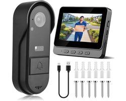 Draadloze Videodeurbel - Videodeurbel met 4,3-inch Monitor - Geen App of Netwerk Nodig - 170° HD-Groothoekcamera - Foto- en Video-opslag - IP65-Waterbestendig met LED-Nachtzicht - Voor Voordeur, Appartement en Woning