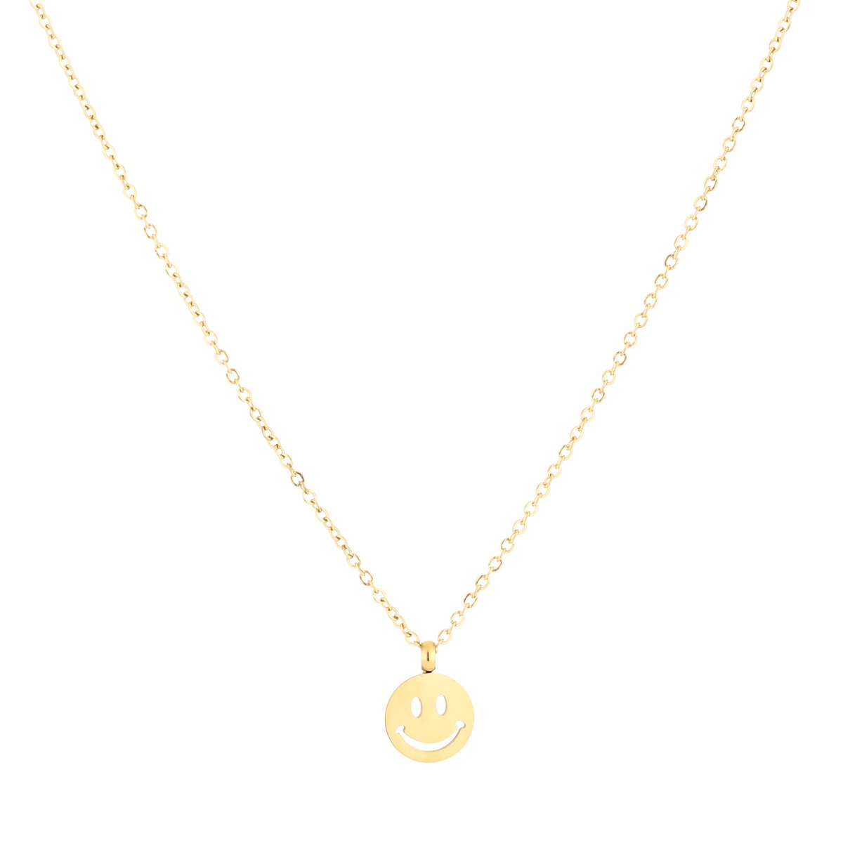 Smiley Pendant Fine Chain Necklace – Smiley Ketting – RVS - Goud