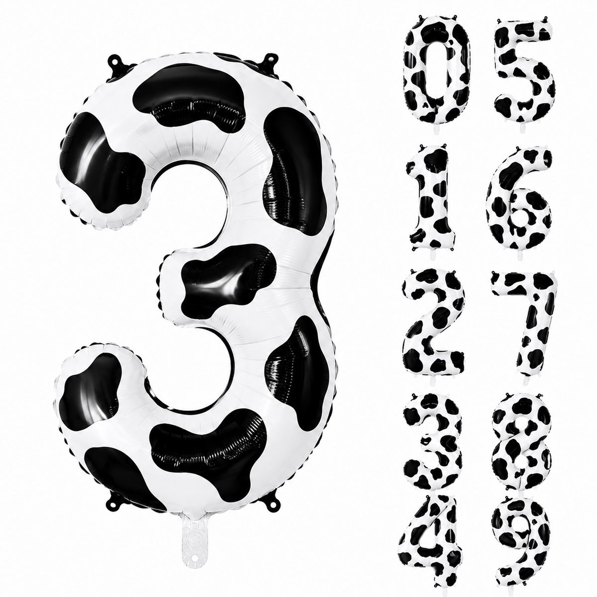 Fienosa Koe Cijfer 3 Ballon 101 CM - Nummer 3 - Cijferballon - XL Folieballon - Helium Ballon - Feestversiering - verjaardag - koeienprint