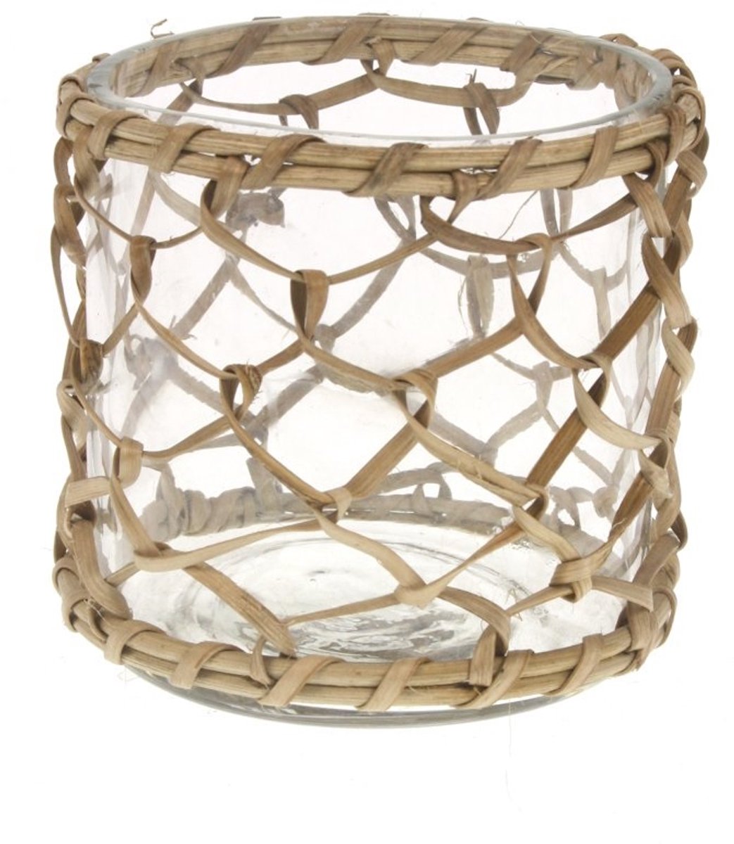 Glas met vlechtwerk open Ø8xH8,5cm