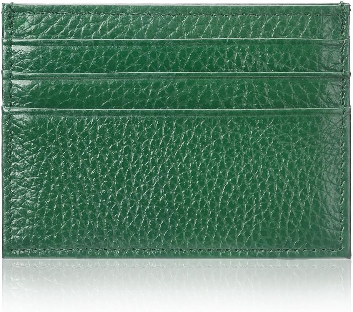 Kaarthouder van echt rundleer, 7 vakken, minimalistisch, ultra plat, voor jas, broek, Groen, Eén maat, Creditcardhouder