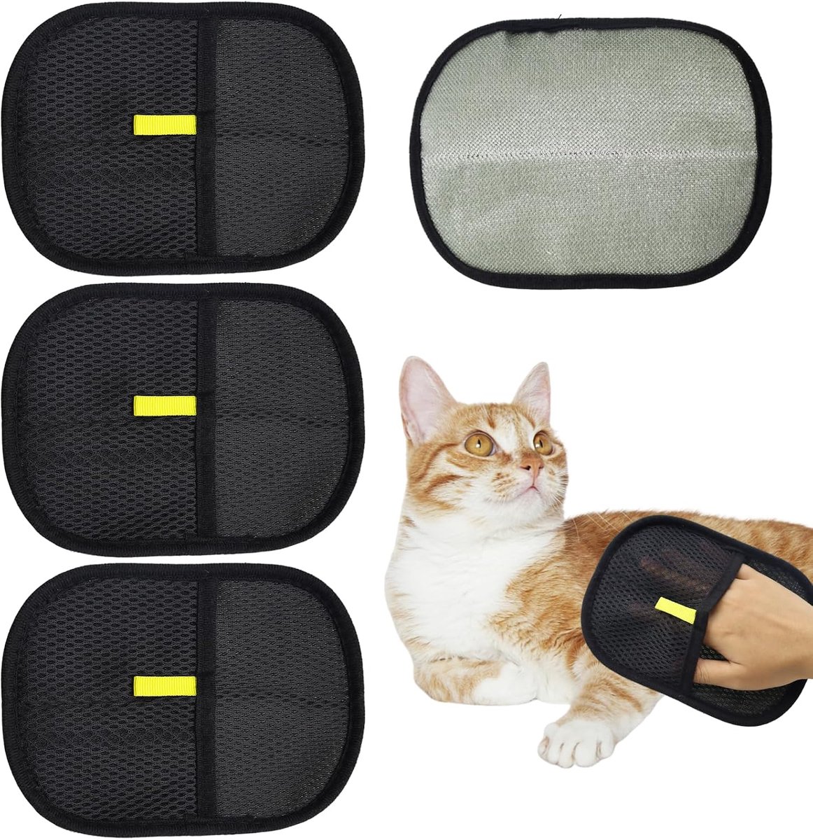 4 stuks vachtmagneet handschoen huisdieren haartjes verwijderende handschoen magneetzwarte haarverwijdering handschoen voor het wassen en ontharen van katten- en hondenhaar