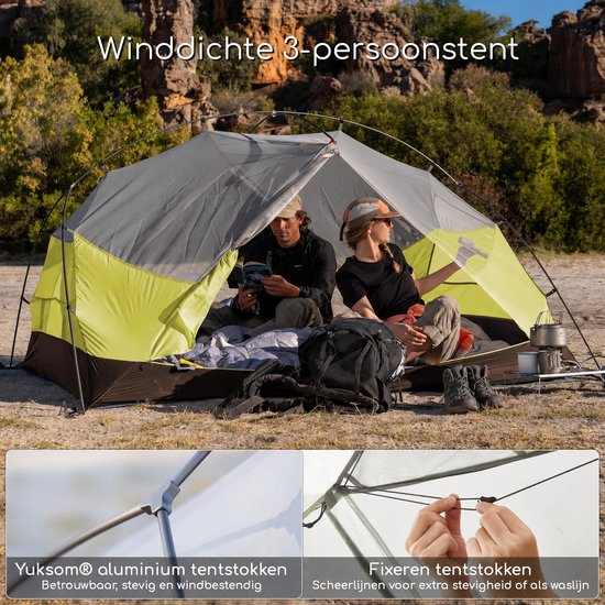 Naturehike Mongar 3 BASE - 210T Polyester - 3 persoons tent - Lichtgewicht tent - Incl. grondzeil - Outdoor - Waterdicht - Kampeertent - koepeltent - Trekkerstent - Groen van Naturehike — afbeelding 3