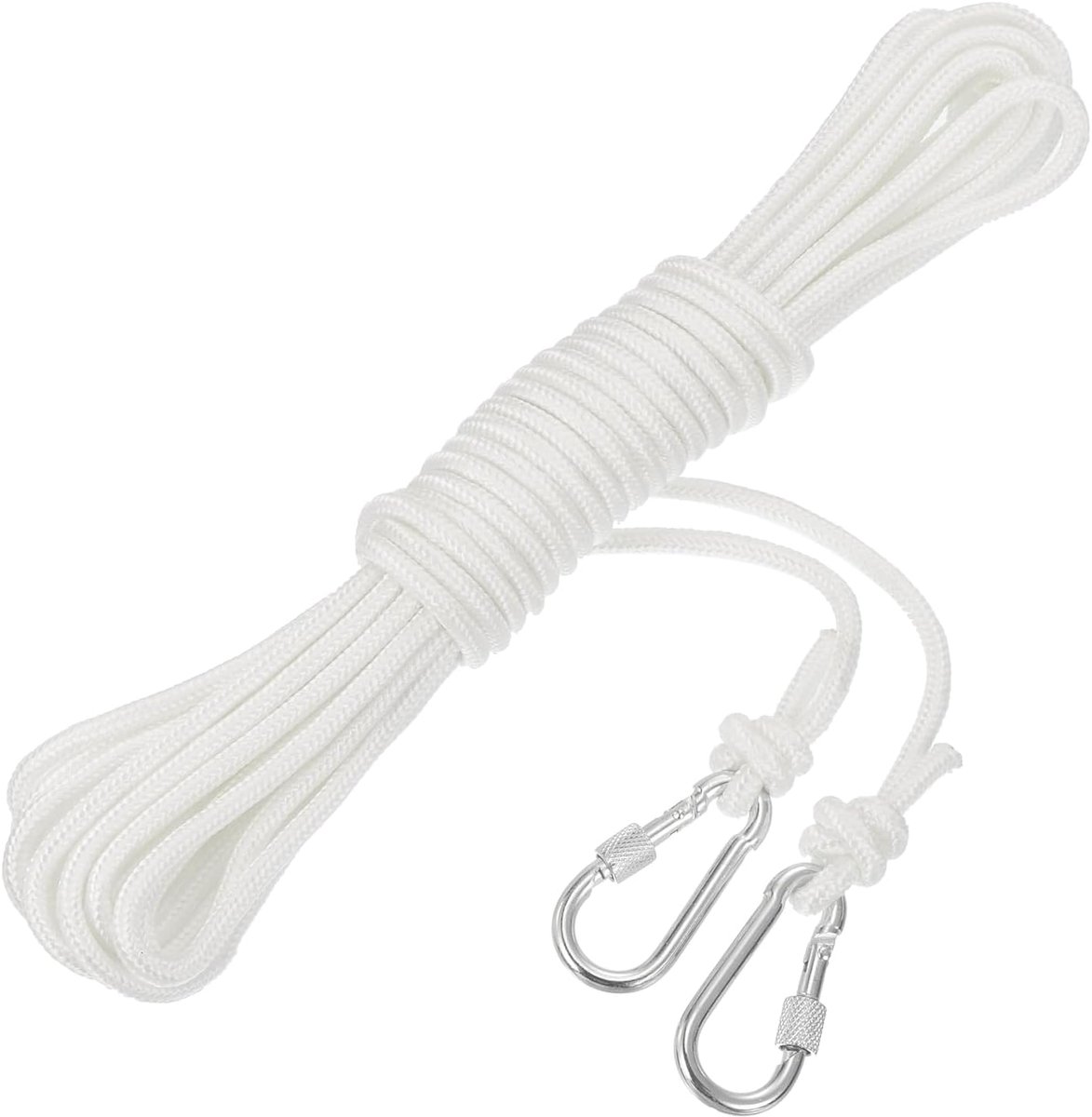 Ankertouw van gevlochten polypropyleen kabel met haken, 1/4 inch (1/4 inch), drijvende spaken, nylon voor anker, boten, zwembad, marine, wit