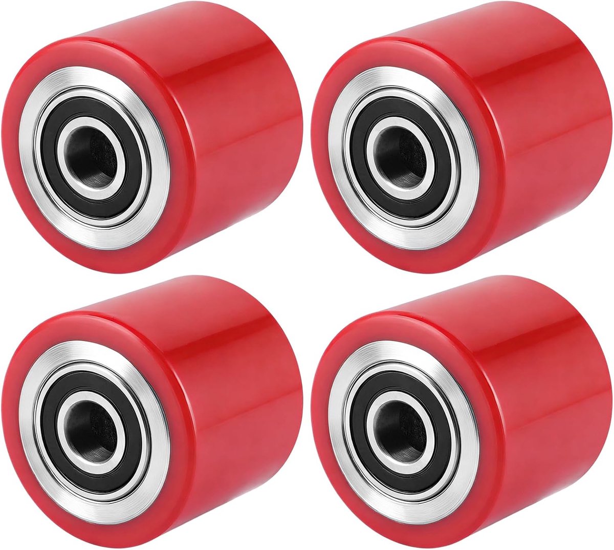 4 stuks hefwagenwielen, polyamide, nylon, 80 x 70 mm, polyurethaan met kogellagers, wielen voor hefwagen, reservewielen, loopwielen, max