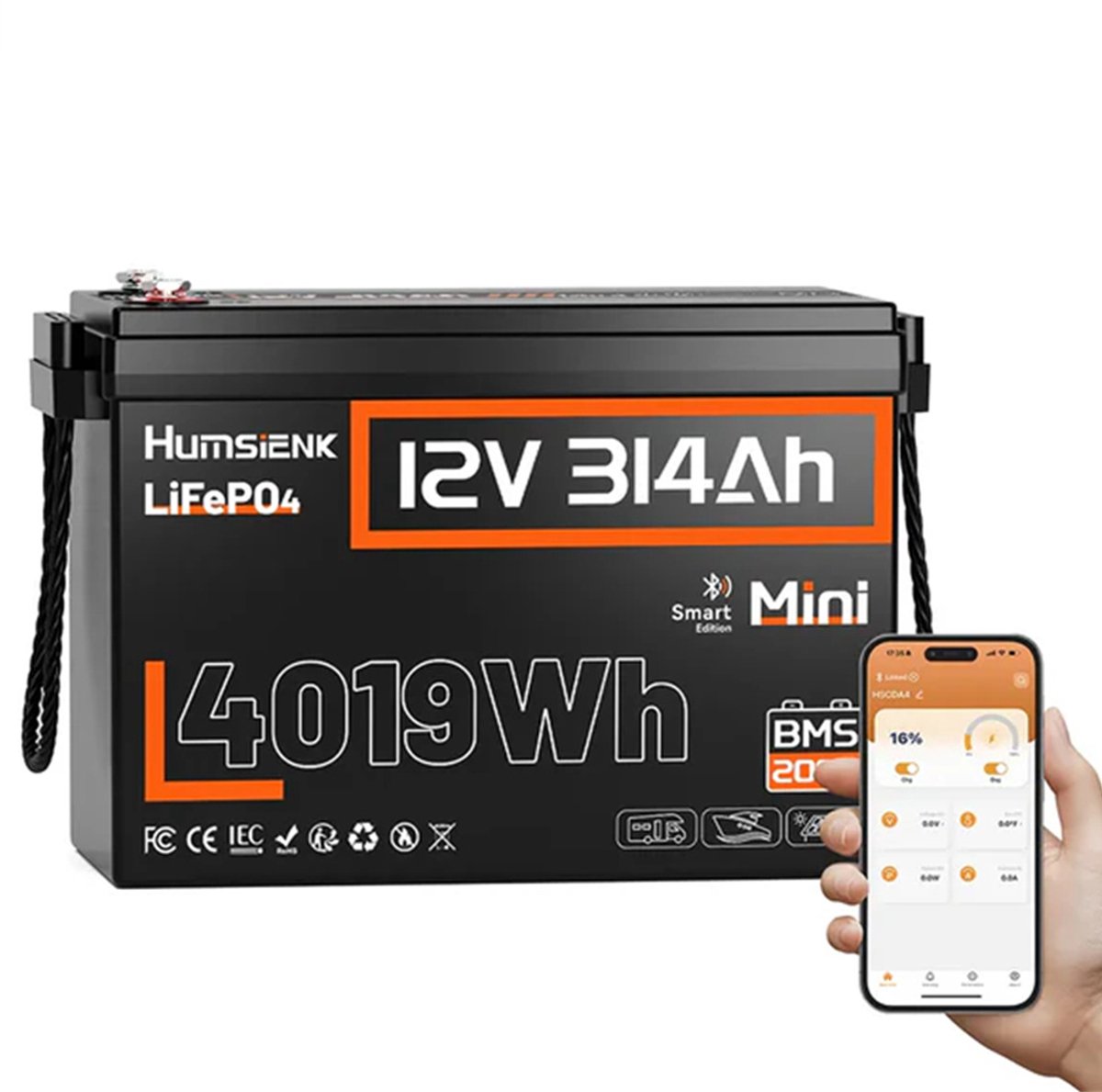 12,8V 314Ah LiFePO4 Accu met Bluetooth & 200A BMS – 4019Wh, 15000+ cycli – Thuisbatterij voor Zonnepanelen, Camper, Boot & Off-grid