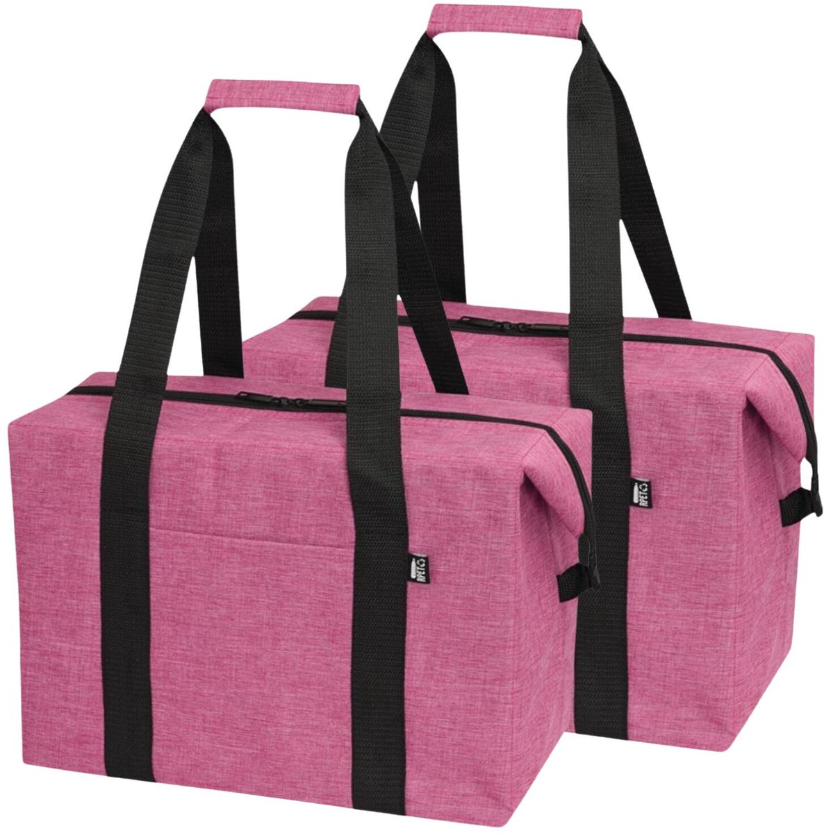 Koeltas Polar - 2x - roze - boodschappen - 18 liter - 38 x 19 x 26 cm - shopper model - lunchtas - van gerecycled kunststof
