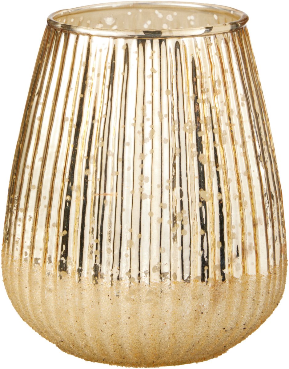 H&S Collection kaarshouder - goud - 15 x 13 cm - glas - theelichthouder/waxinelichthouder