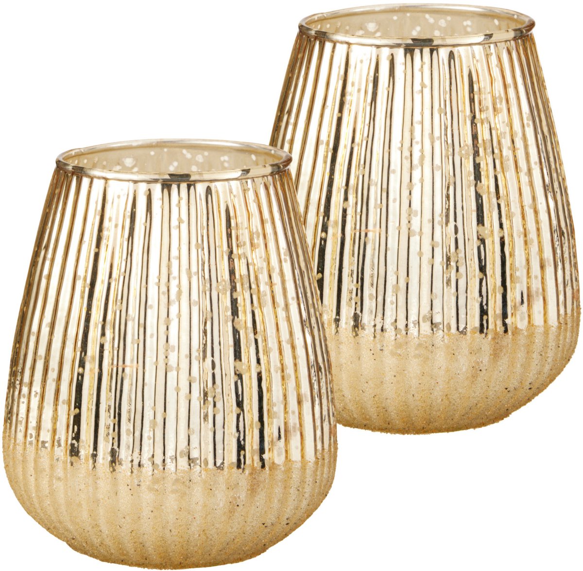 H&S Collection kaarshouder - 2x - goud - 15 x 13 cm - glas - theelichthouder/waxinelichthouder