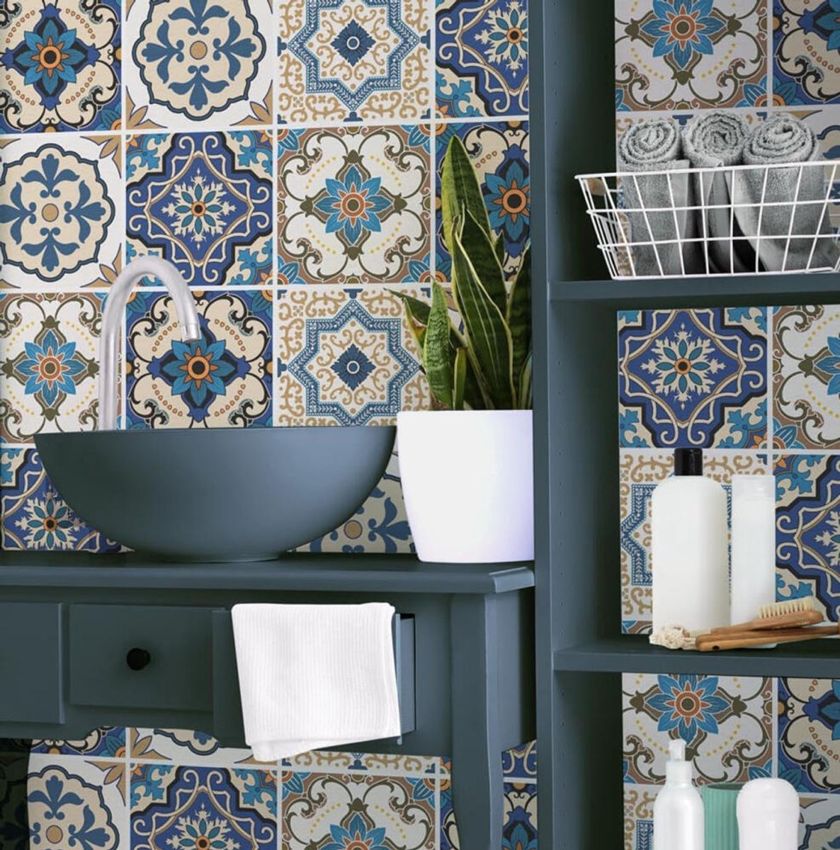 Plaktegels - 10 stuks - 20cmx20cm - Zelfklevende wandtegels - Tegeltickers - 3D Muurstickers Keuken - Waterdicht en Oliebestendig - Keukensplashboard Tegels - Retro Tegelstickers - Tegelstickers Badkamer - Wandpanelen - Wandtegelstickers - blauw