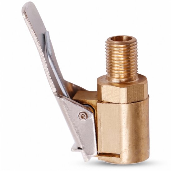Adaptateur de valve en laiton avec levier argenté à clipser, avec filetage en laiton.