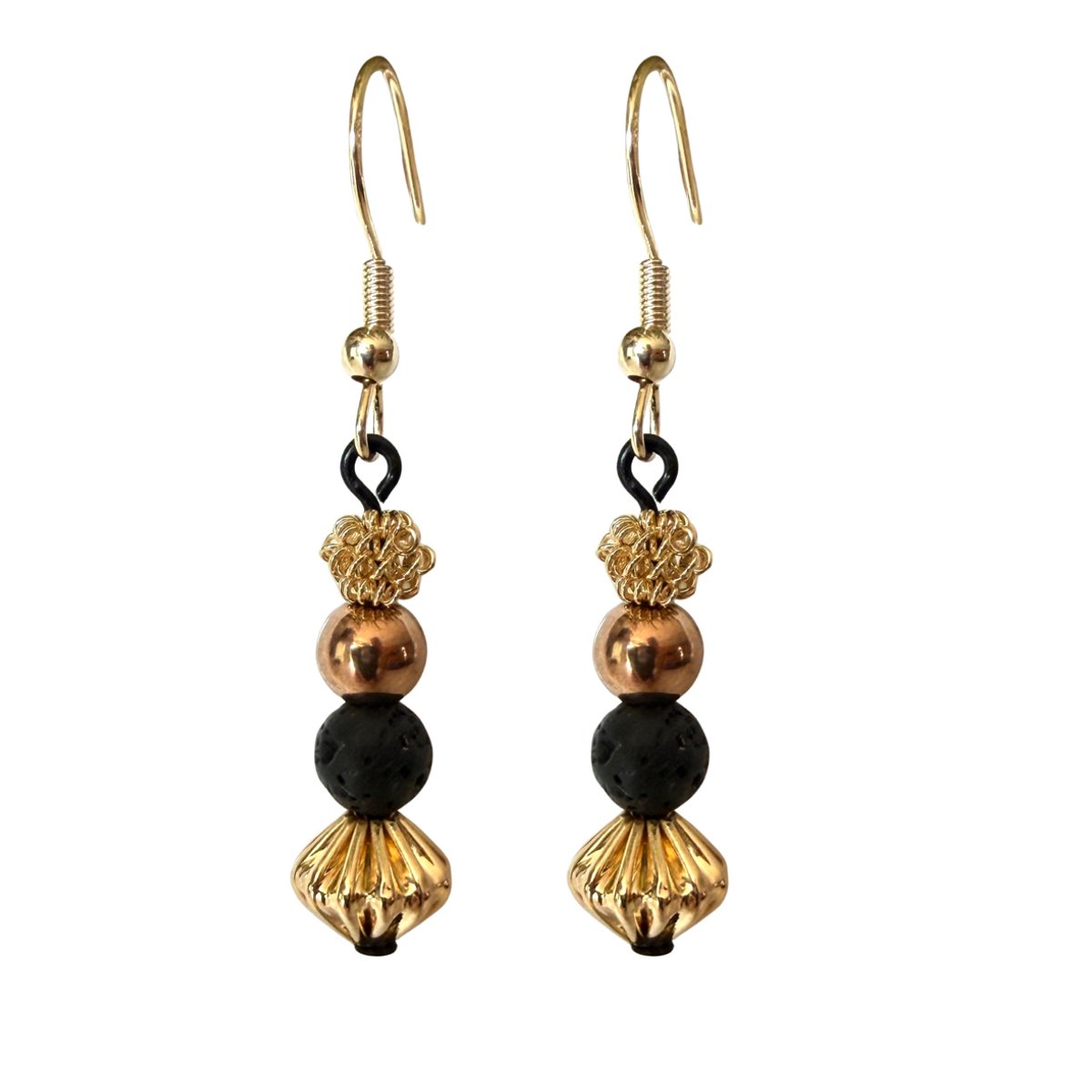 Zilver lange oorbellen - Sita-lavasteen -zwart koper -Charme Bijoux