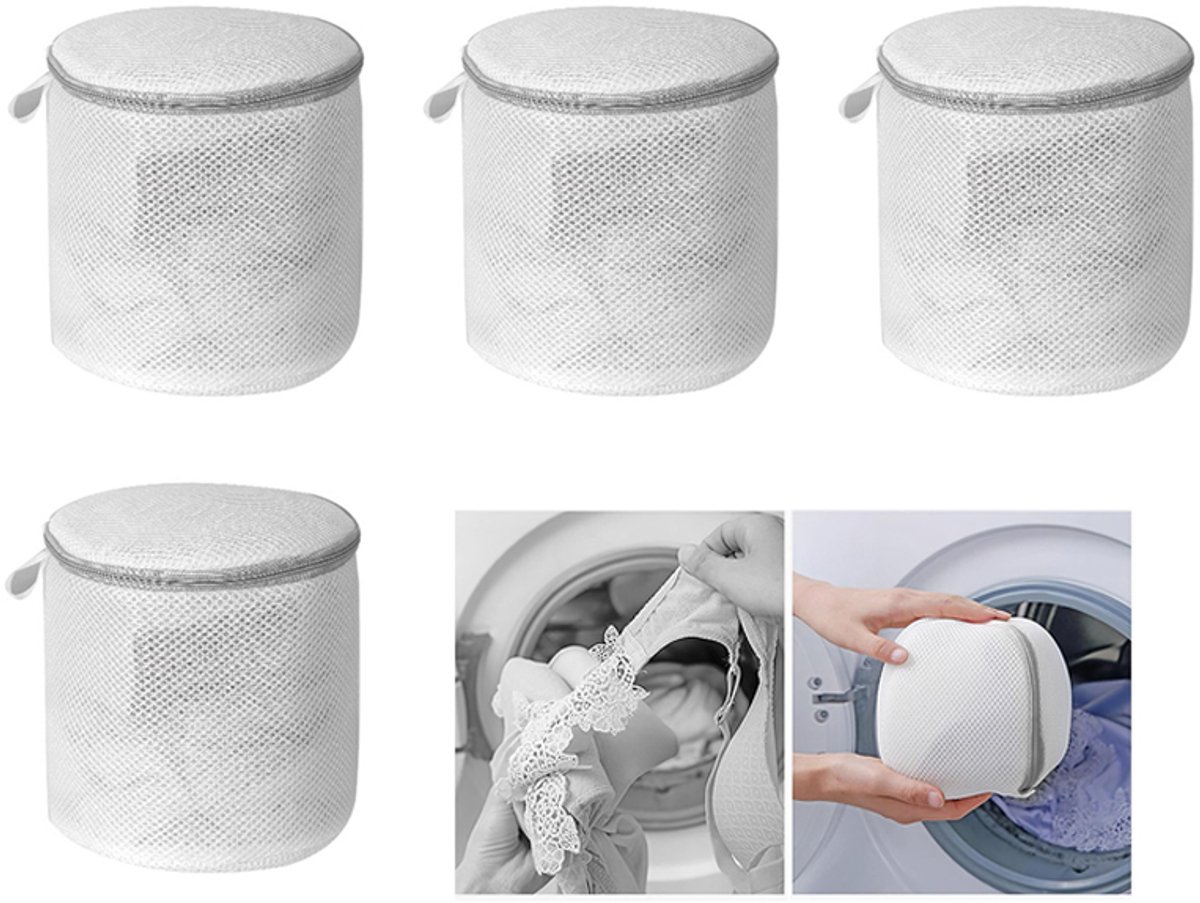 4-stuks Waszak voor bh's - Waszak van mesh - Waszak met honingraatstructuur - Beschermende waszak - Waszak voor de wasmachine - Waszak - 15*17 cm - Geschikt voor ondergoed, nauwsluitende kleding en slips - Wit