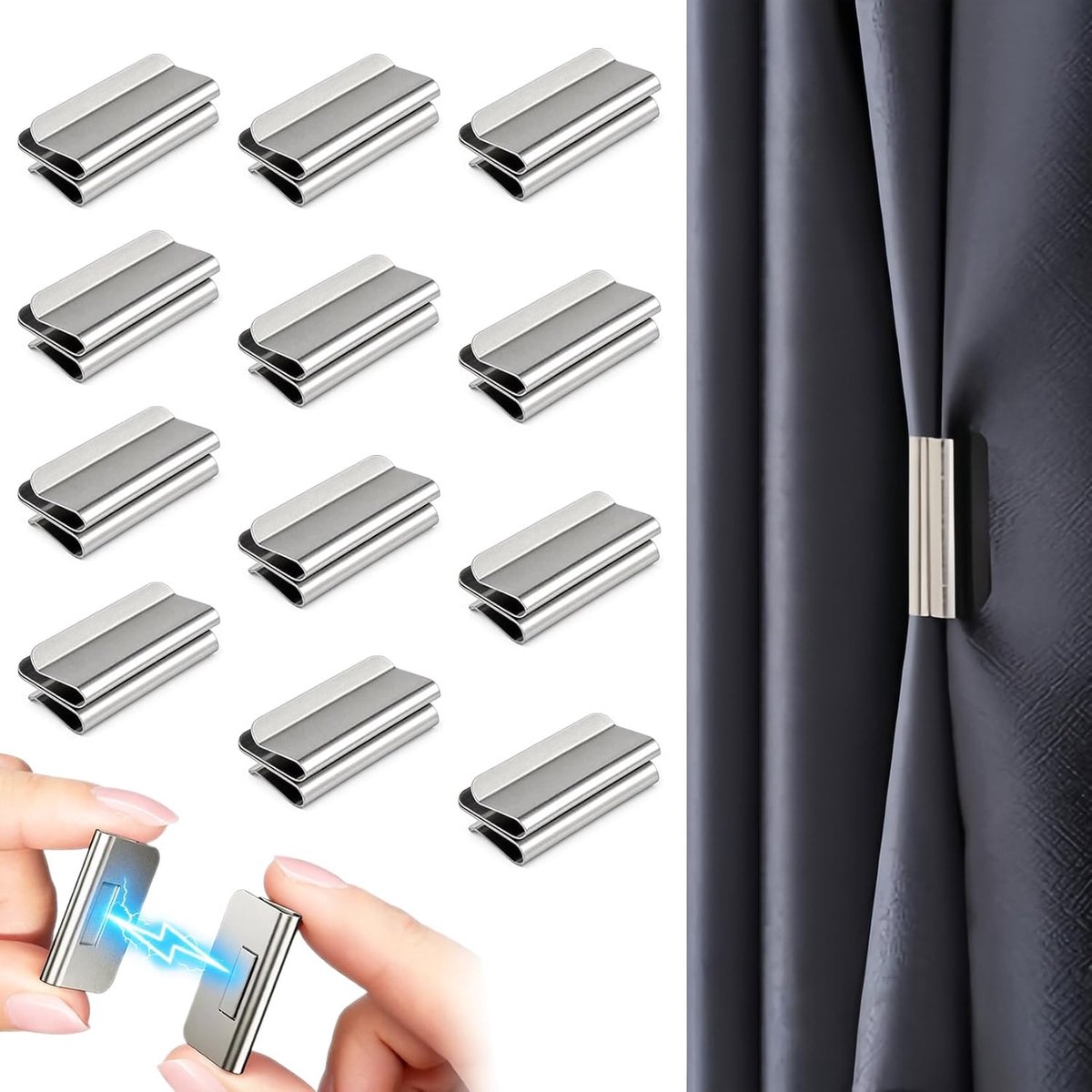 12 paar nieuwe magnetische gordijnclips – Magnetische sluitingen/clips om gordijnen dicht te houden – Geschikt voor binnen en buiten – Bescherming van de privacy