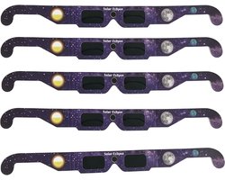 Eclipsbril - Solar Eclipse Glasses - 5 stuks - Kartonnen diffractie spacebrillen - Zonsverduistering - Festival bril - Dames - Heren - Veilig Solar UV & IR Filter Brilopzetstuk - Voor Eclips - Stijl 1