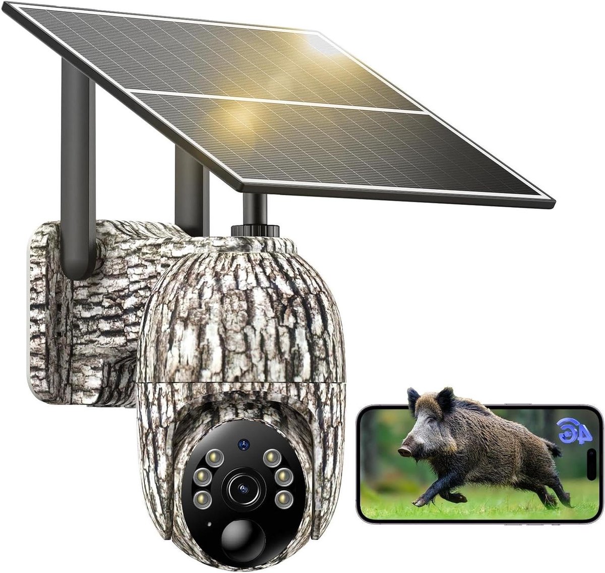 4G LTE Fotoval - Wildcamera Zonnecamera - Buiten Bewaken - 2K Ultra HD - IP66 Waterdicht - Camouflage