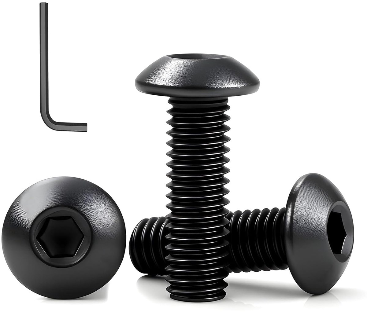 Schroeven met lenskopkop M6 x 16 mm, roestvrij staal, zwart A2 V2A, 35 stuks | Platte kopschroeven, met inbussleutels, voor decoratie van meubels en bouw