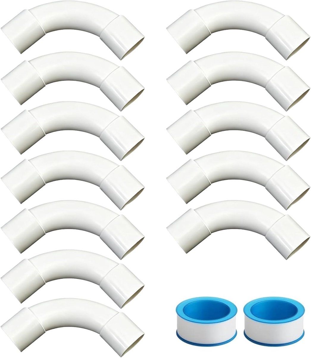 12 stuks M25 buisbogen, pvc-installatiebuis, 90° kabelbuis met 2 stuks teflonband, waterdicht en dicht, geschikt voor waterleidingen, netwerkkabel en industriële installaties