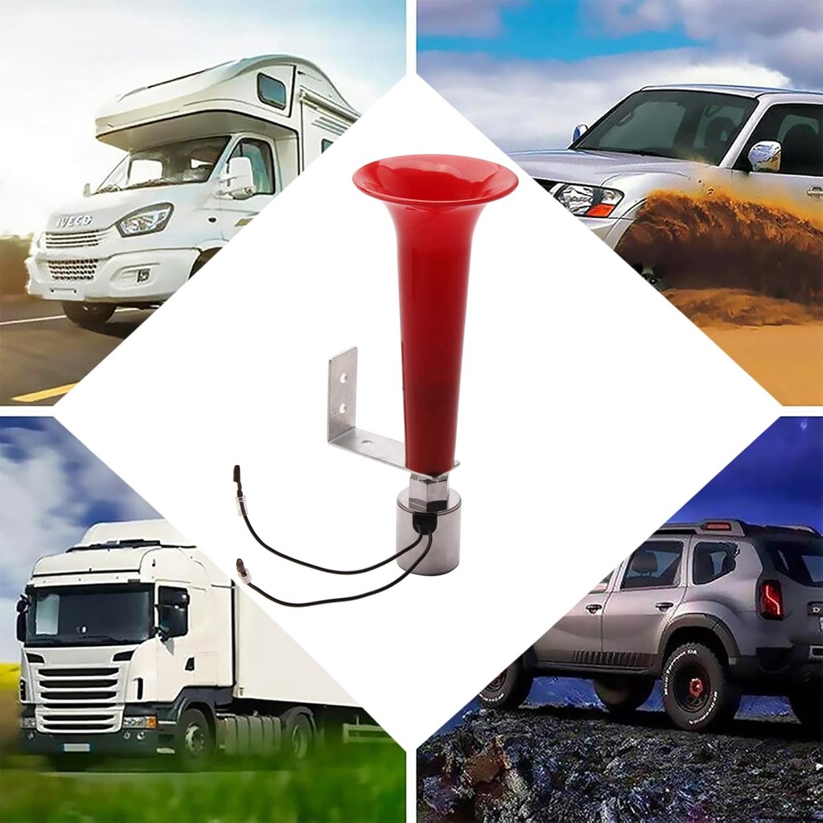 Turkse sifflet luchthoornfluit, 12 V-24 V, universele drukfluit, 118 dB, rood, voor auto, trein, vrachtwagen, tractor, motorfiets