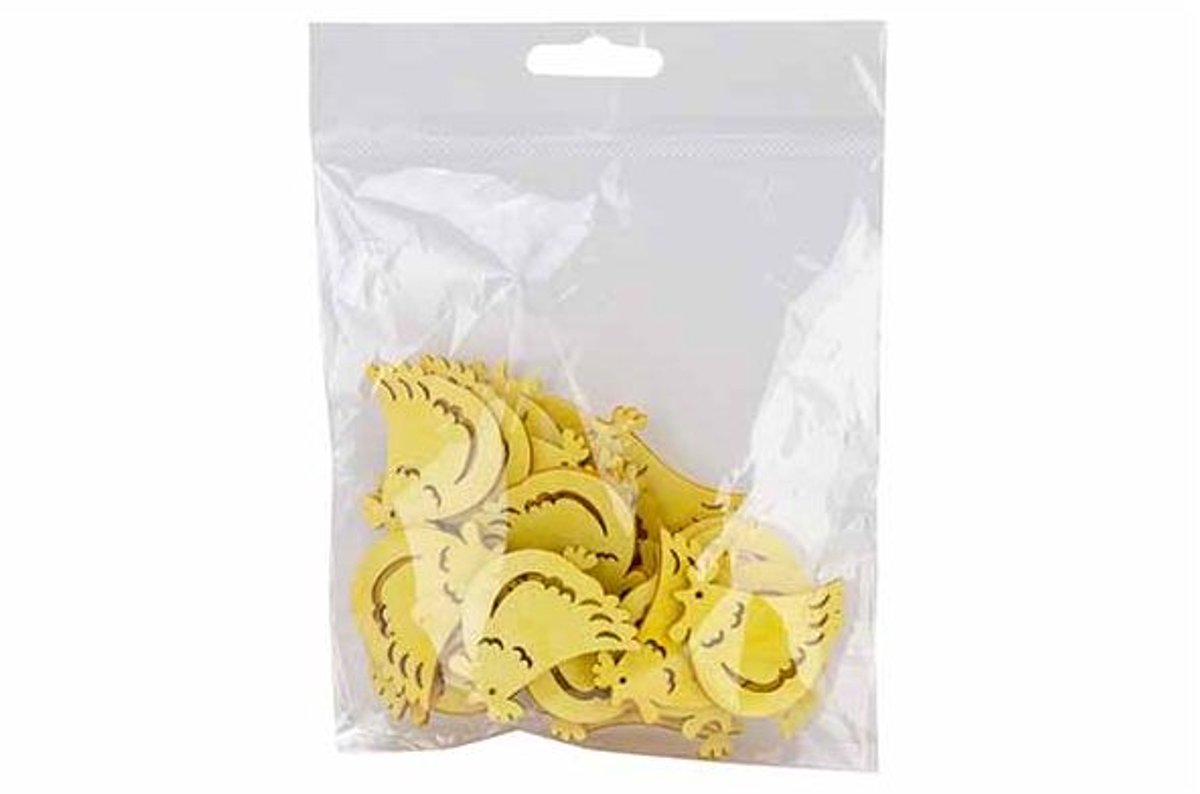 Strooideco Set24 Chickens Geel 4cm Hout