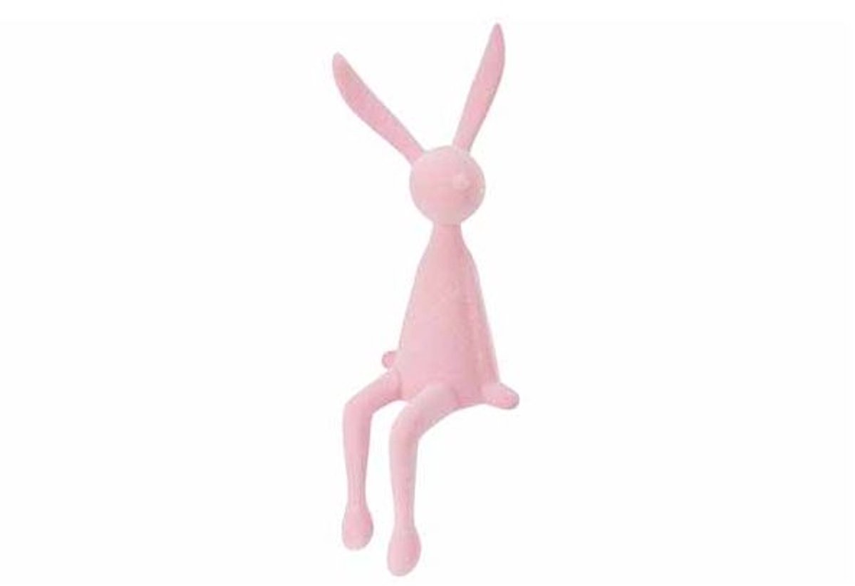 Konijn Flocked Sitting Lichtroze 12x12xh 37cm Kunststof